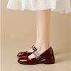 Autumn And Shallow New Spring Mouth French Retro Red Chunky Heel Anklestrap Womens Leather Shoes