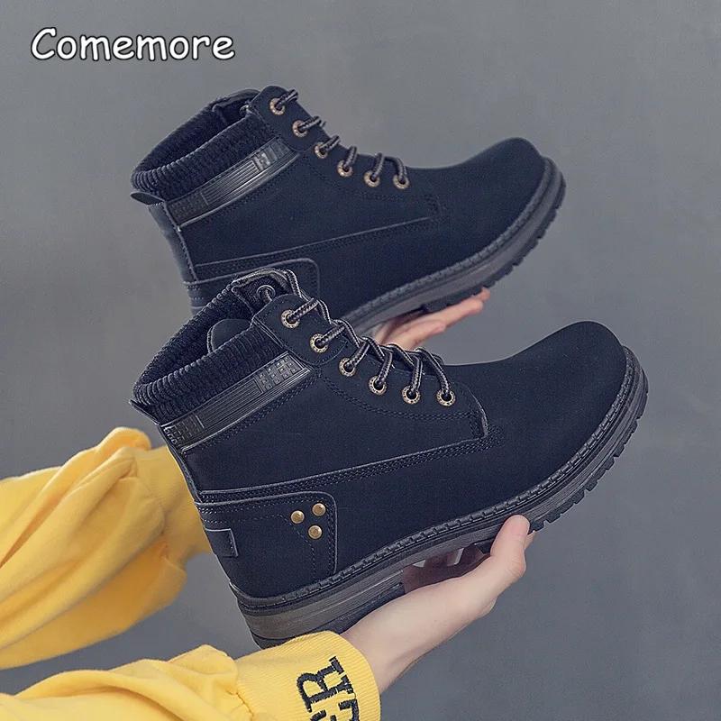 Fashion Comemore Women Ankle Boots Low Platform Short Boot Lace-Up Ladies Black Shoes Winter Woman 2025 Low Heels Spring Autumn New 42