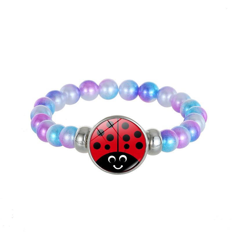 Ladybug Bear Paw Print Beaded Bracelet with Polka Dot Time Gem
