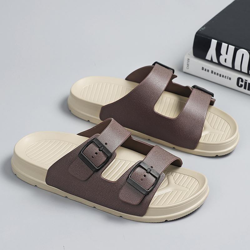 Fashion Summer Men's Casual Slippers Simple Solid Color Buckle Plastic Slip-On Flats Couples Adjustable Slippers Outdoor Sandals