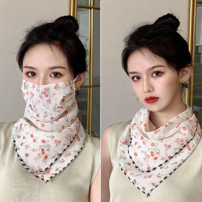 Women's Ice Silk Breathable Windproof Face Veil & Triangle Scarf with Ear Loops - Lightweight Neck Gaiter for Outdoor Use