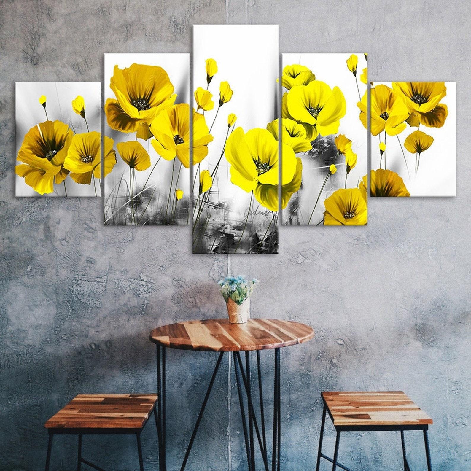 

Abstract Yellow Poppy Flowers 5 Piece Five Panel Wall Canvas Print Modern Art Poster Picture Home Decor Gift For Him For Her 20X35 20X45 20X55CM
