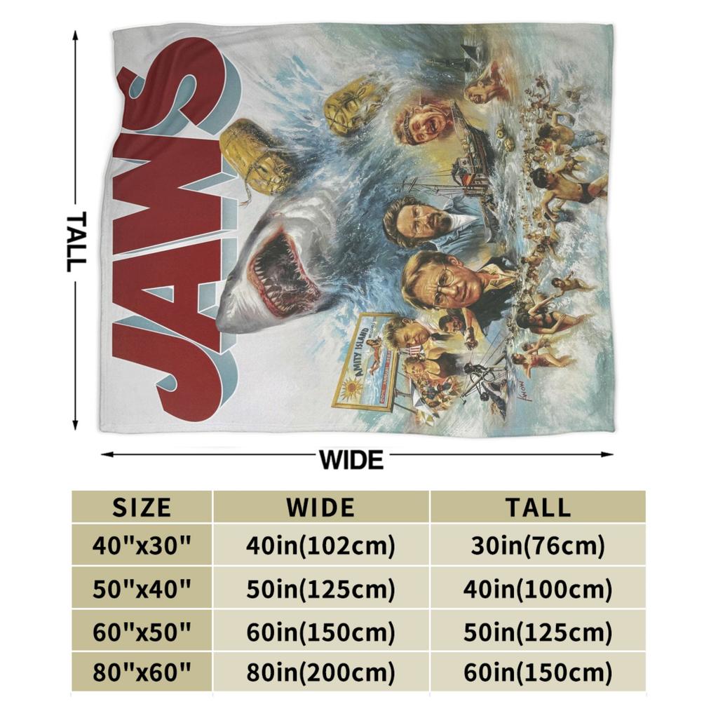 Jaws Shark Wool Blankets 80s Movie Awesome Throw Blanket for Sofa Bedding Lounge 150*125cm Bedspreads