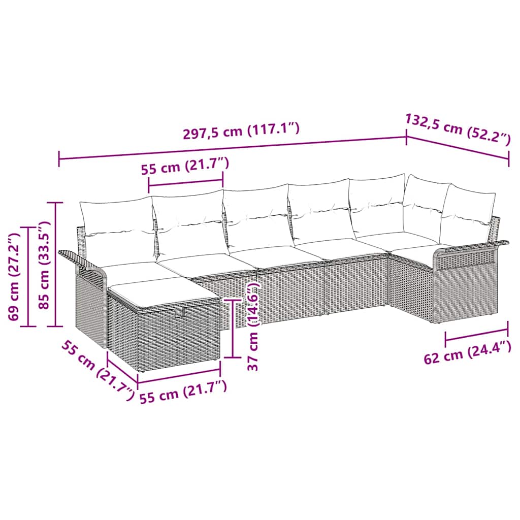 7 Piece Garden Sofa Set with Cushions Black and Cream Poly Rattan