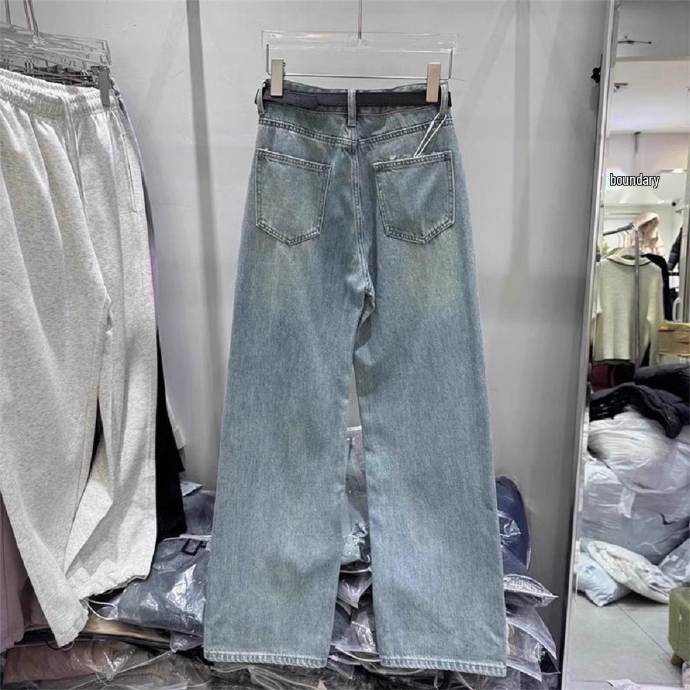 Women's 145 Loose Wide-Leg High-Waist Straight Jeans for 2026 Spring/Summer - Short Length Boyfriend Style