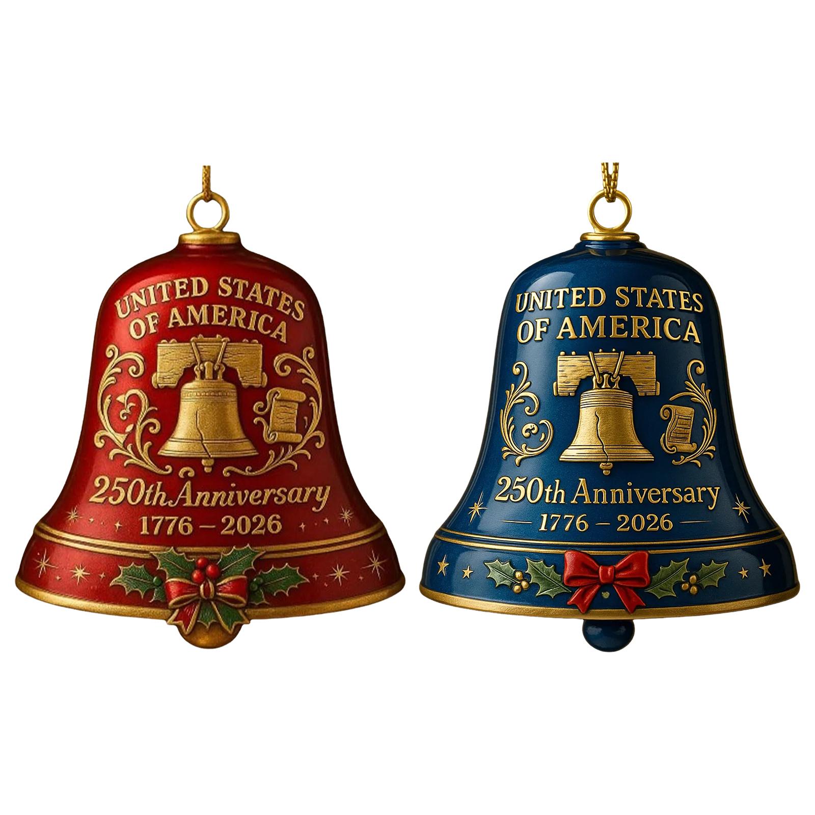 3D Commemorative Bell Multi-Purpose Elegant Crafted Doorbell Wear Resist Anniversary Bell Ornament for Patriotic Holidays blu