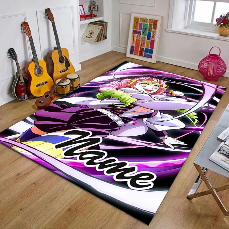 Custom Demon Slayer Mat Personalized Name, Polyester Washable Indoor Entryway Rug, Gift for Christmas, Easter, Thanksgiving Day