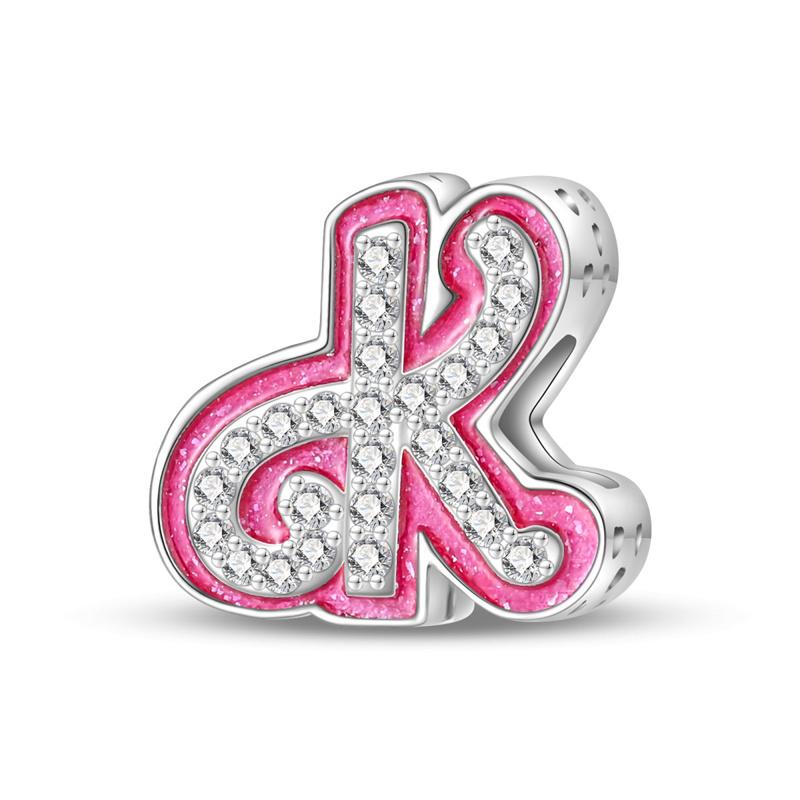New In Copper Color Zircon Collection Pink 26 Letters Bead Charms Compatible With Pand 3mm Bracelets Do It Yourself Charm Pendant Woman Jewellery