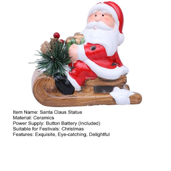 Santa Sleigh Figurine Light Up Ceramic Santa Claus Statue LED
