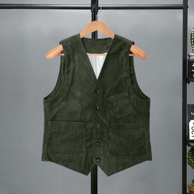Gilet Veste Homme Velours Côtelé Col V Sans Manches Boutonnage Simple Gilet avec Poches Uni