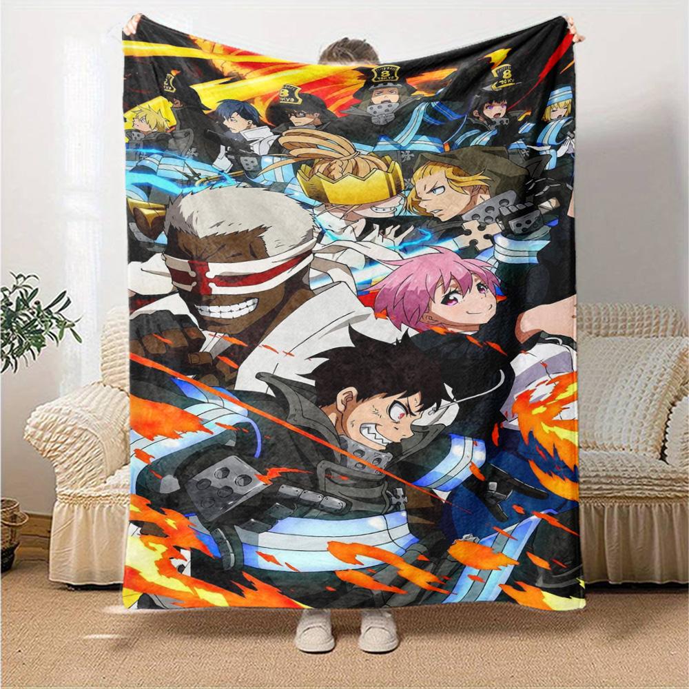 Fire Force Print Flannel Blanket High Quality Warm Comfortable Cover for All Seasons Perfect for Gifts Home Decor
