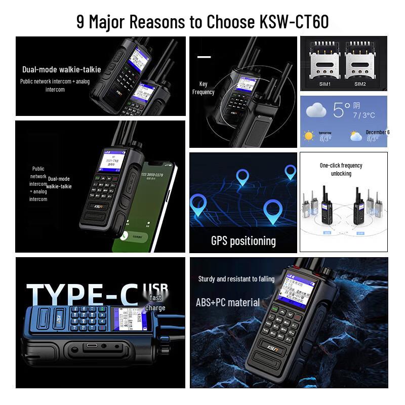 KSUN CT60 Dual-Mode 5G PoC Two-Way Radio with GPS (CN version)