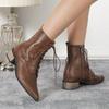 Pointed Toe Lace Up Chunky Root Ankle Boots for Women Fashion Side Zipper British Style Platform Short Boots Botas Para Mujer