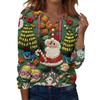 Women's Fashion Casual V-Neck Long Sleeve Decorative Button Christmas Print Top