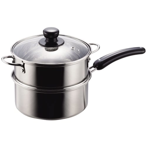 PEARL METAL NEW Danran Stainless Steel Two-Tier Steamer with Glass Lid, 18cm, H-5874