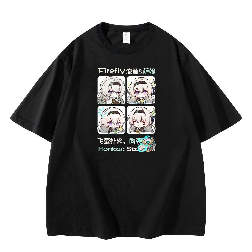 New Anime Honkai Star Rail Firefly Cosplay Printed Short Sleeve TShirt Casual Tee Fashion Vintage Shirts Versatile In Summer
