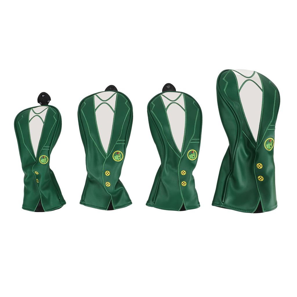4Pcs Golf Head Cover Set Wood Club Waterproof PU Accessories Green Jacket Pattern Thickened Plush