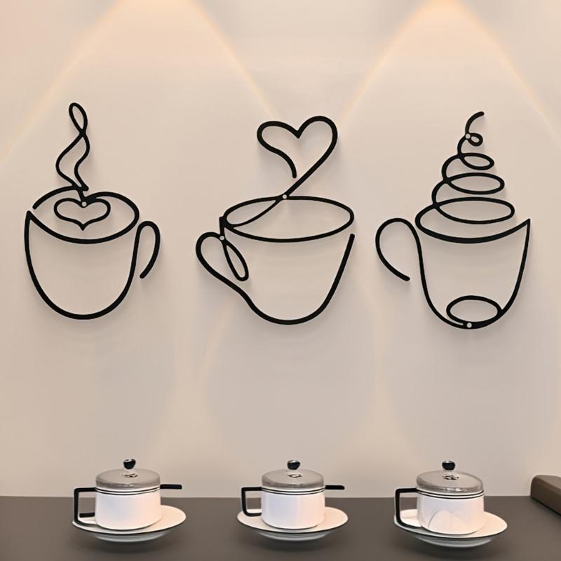 Creative Coffee Theme Wall Hanging Decors Metal Wire Wall Art Ornament Coffee Shop Decoration Home Interior Accessories