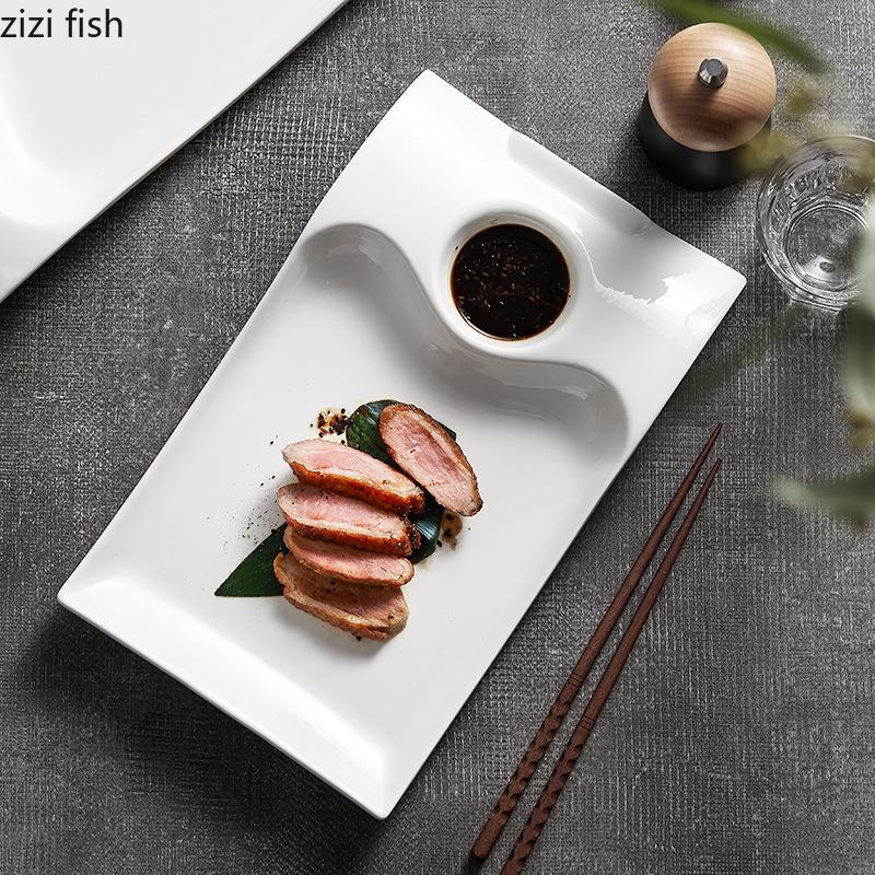 Irregular Rectangular Plate Ceramic Tableware Dumpling Plate Snack Dish Serving Plate Steak Dish Artistic Conception Tableware