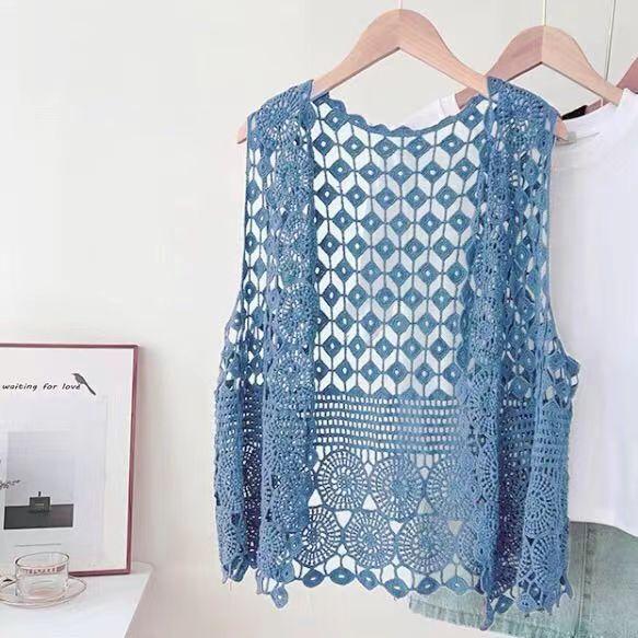 Chaleco de ganchillo de punto hueco para el verano de mujer con nuevo top de tirantes suelto bohemio sin mangas