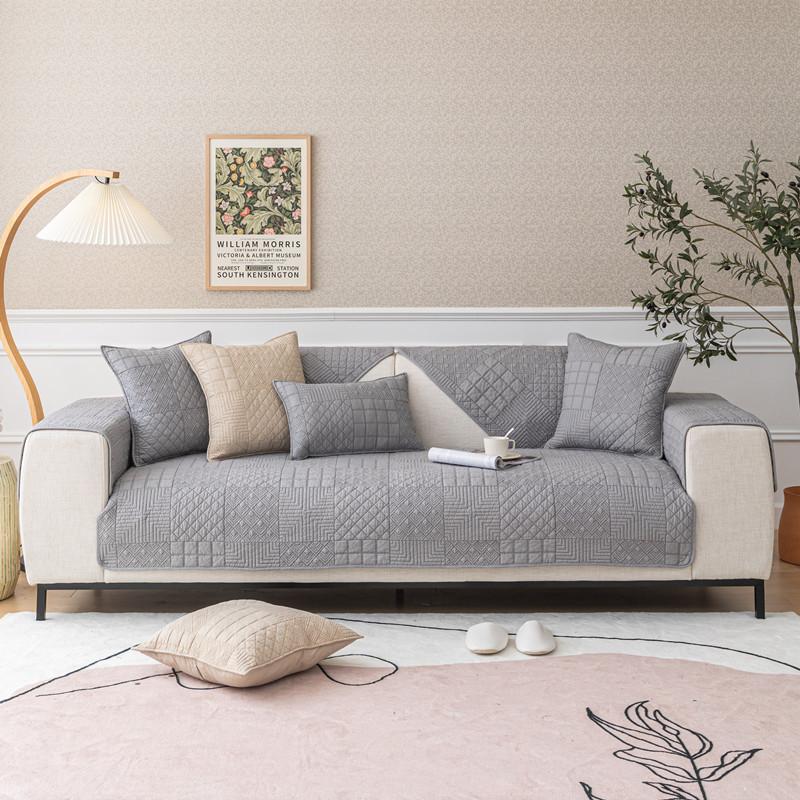 All-season All-purpose Pure Color Washed Cotton Fabric Quilted Embroidered Sofa Cushion Modern Simple Anti-slip Sofa Cushion Towel