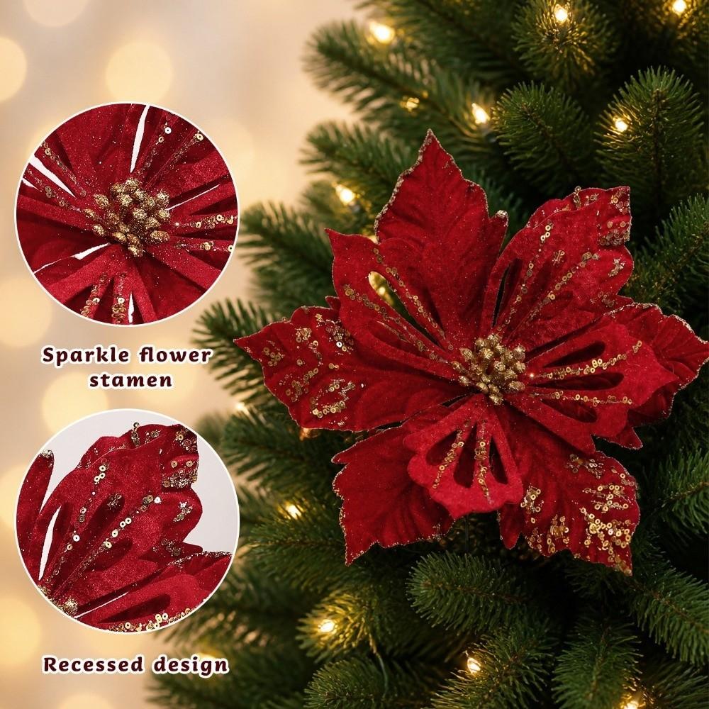 Realistic Velvet Artificial Poinsettia Handmade Holiday Xmas Flower Decor  Home Decor