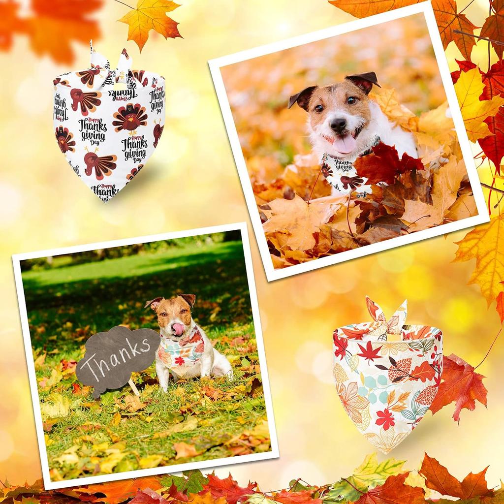 Xuniea 12 Pieces Fall Dog Bandanas Thanksgiving Day Bandanas for Dogs Maple Leaf Pumpkin Patterned Autumn Pet Triangle Kerchief Scarf Bibs for Small