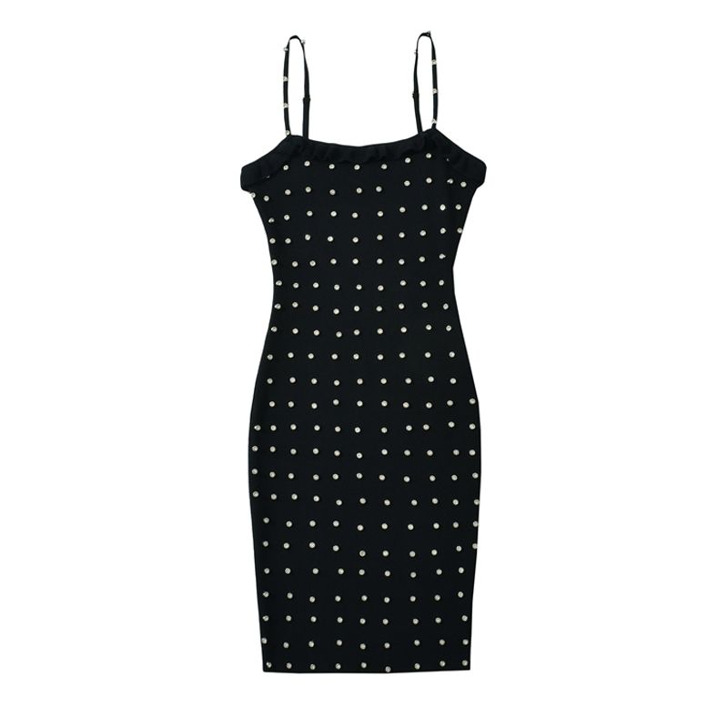 Za2025 Summer New Product Women clothes French style Temperament Waist Hugging Slimming Polka Dot Print Sling Sleeveless Short Dress