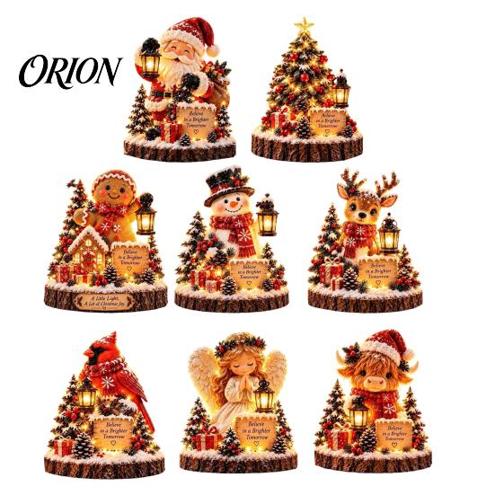Resin Christmas Micro Landscape Lighted Ornament, Night Light, Decorative Figurine with Desktop Decorations LED Light for Bookshelf and Holiday