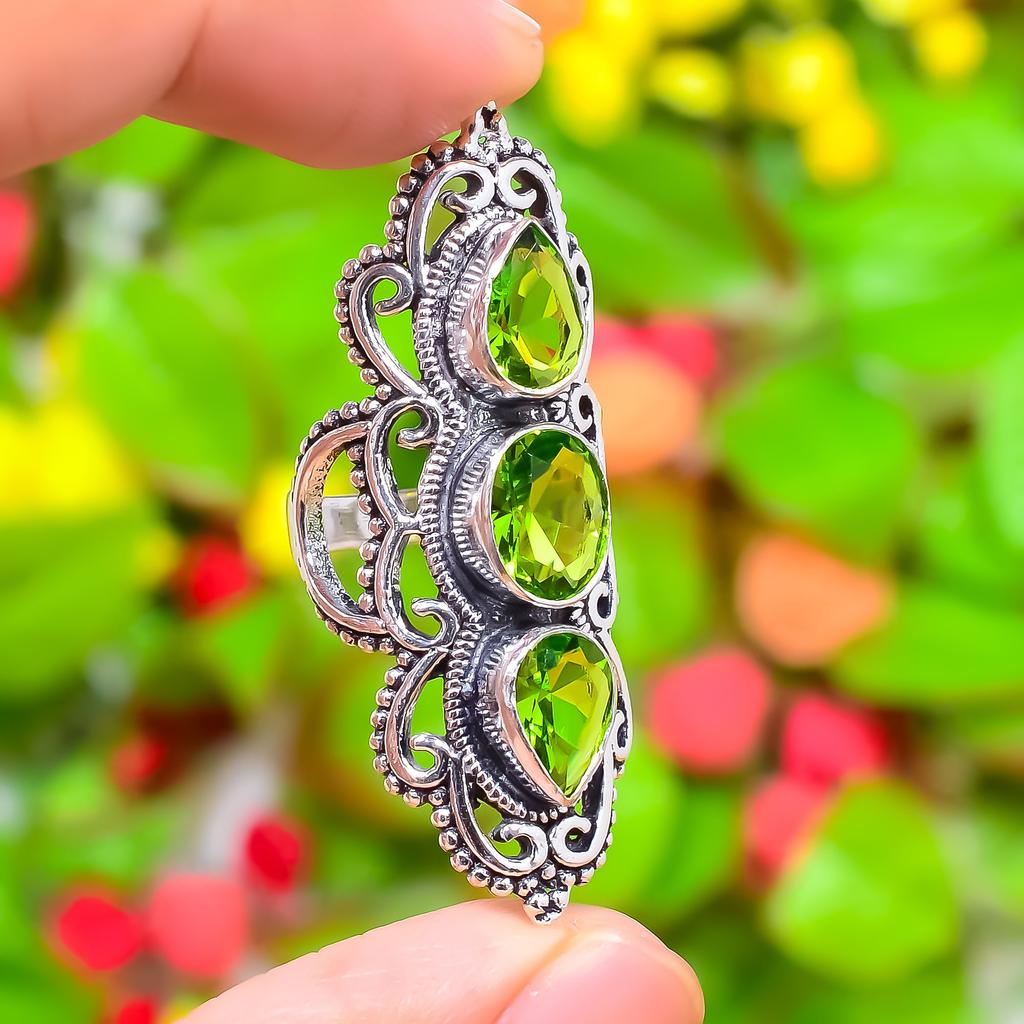 Peridot Gemstone 925 Sterling Silver Gift Jewelry Ring Size 6