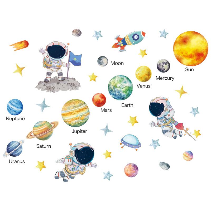 Cosmic Starry Sky Decorative Sticker Nine Planets Background Wall Removable Decorative Wall Sticker Astronaut Sticker