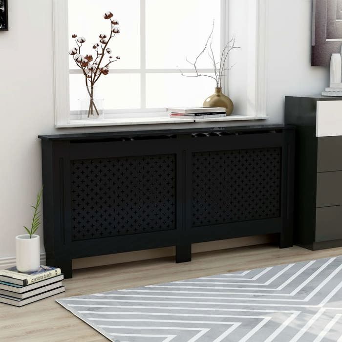 Cache-radiateur - VIDAXL - Noir - MDF - Espace de rangement pour livres et ornements