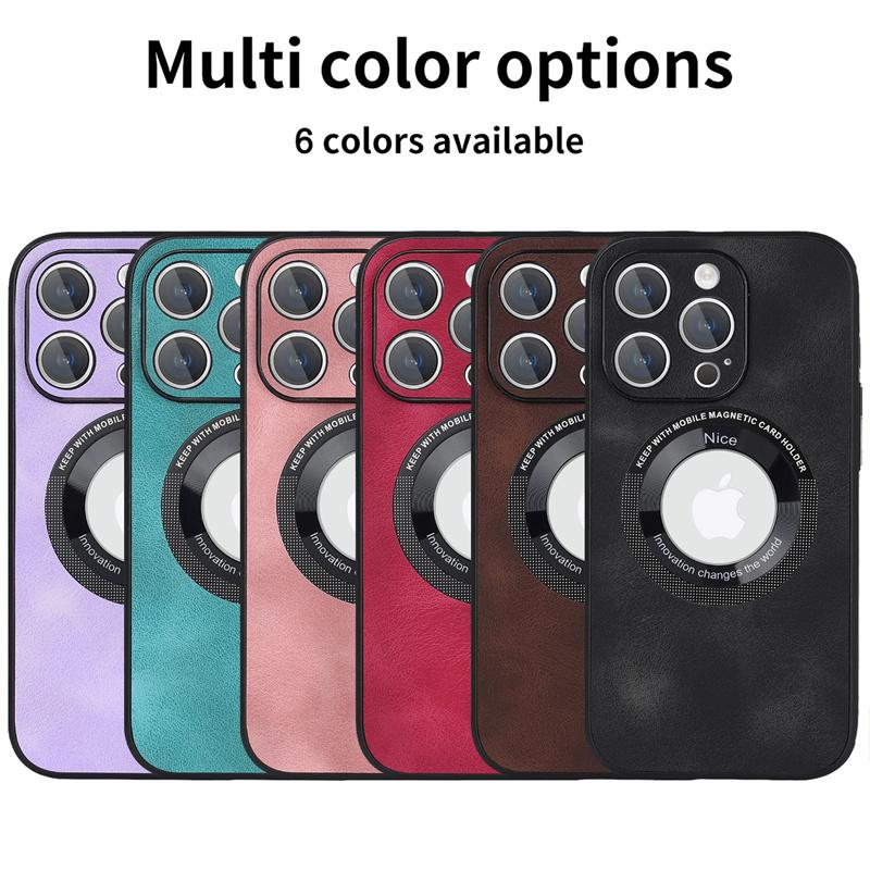 Luxury Sheepskin Leather Logo Hole Magnetic for Magsafe Case for IPhone 14 13 12 11 Pro Plus Max Mini Wireless Charging Cover