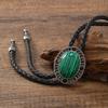 Vintage Metal Stone Black Hat Bolo Tie with Gemstones Leather Rope Pendant Necktie Jewelry Western Tie Western Necklace Costume