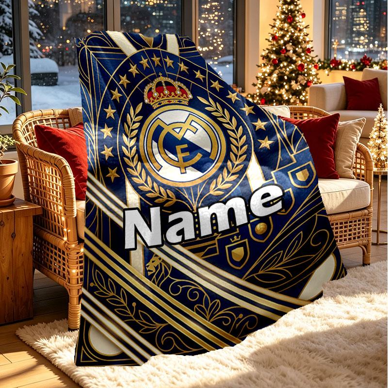Personalizovaná deka s potiskem Realu Madrid, Vlastní jméno, Domácí dekorace, Ložnice, Pohovka, Kempování, Gauč, Dárky k narozeninám, Vánocům