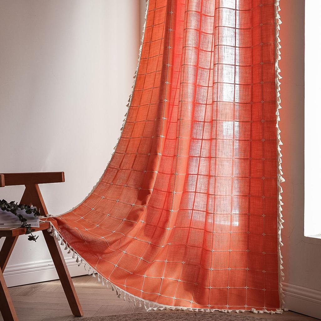 Curtains Korean Literary Matcha Green Kitchen Living Room Storage Room Non-Punching Light-Transmitting Curtains