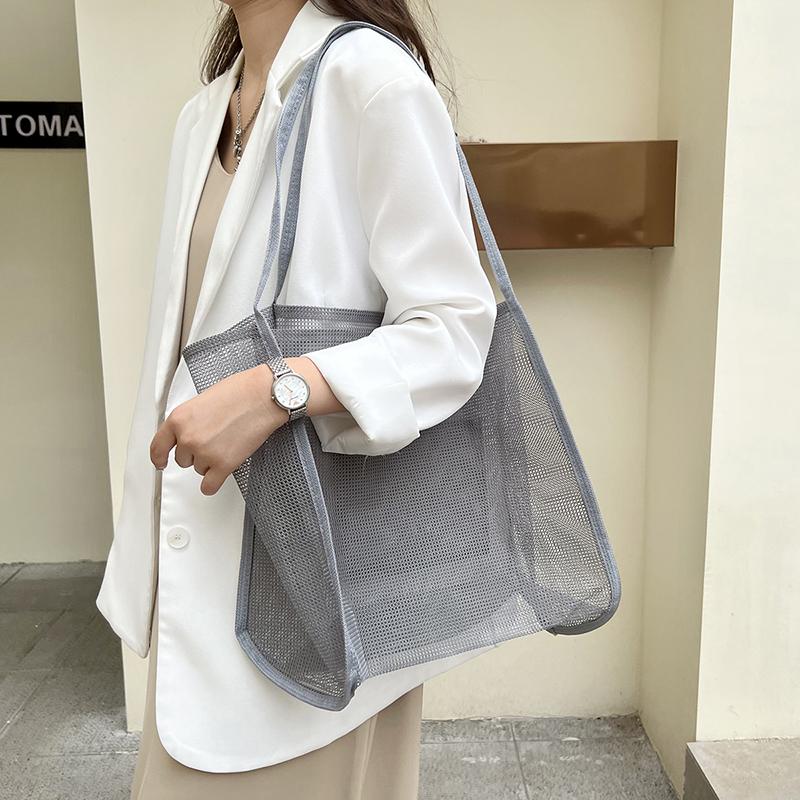 Women Mesh Beach Travel Shoulder Bag Large Capacity Casual Totes for Holding Toys Grocery Picnic Ladies Handbag Shopping Bag