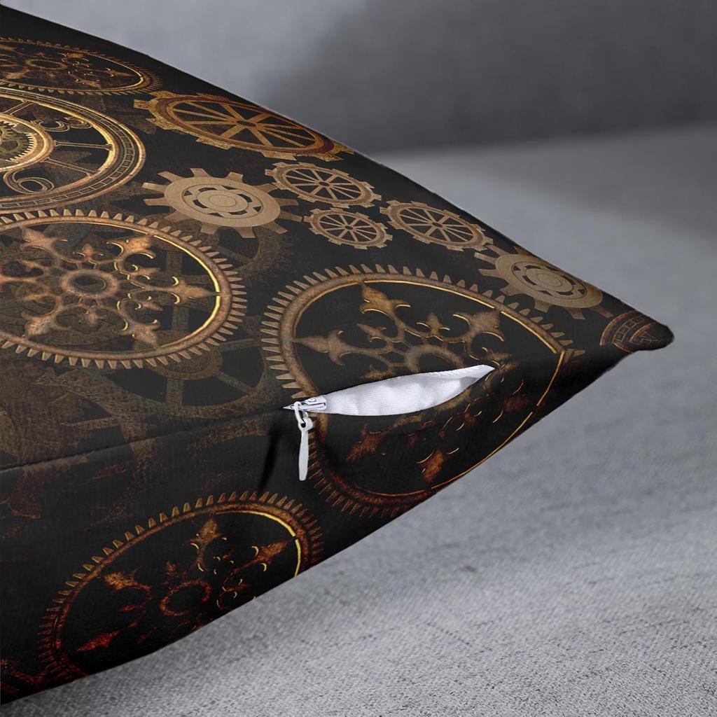 Emvency Throw Pillow Cover Square 16x16 Inches Steampunk Steam Punk Gears Clock Abstract Gold Technology Vintage Bronze Century Polyester Decor