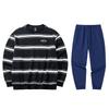 Striped Loose Warm Crew Neck Sweatshirt Elastic Waist Cuffed Fleece Long Pants Casual Sports Suit Men Sweatshirt, Pants 952438710-6+952517307N-2