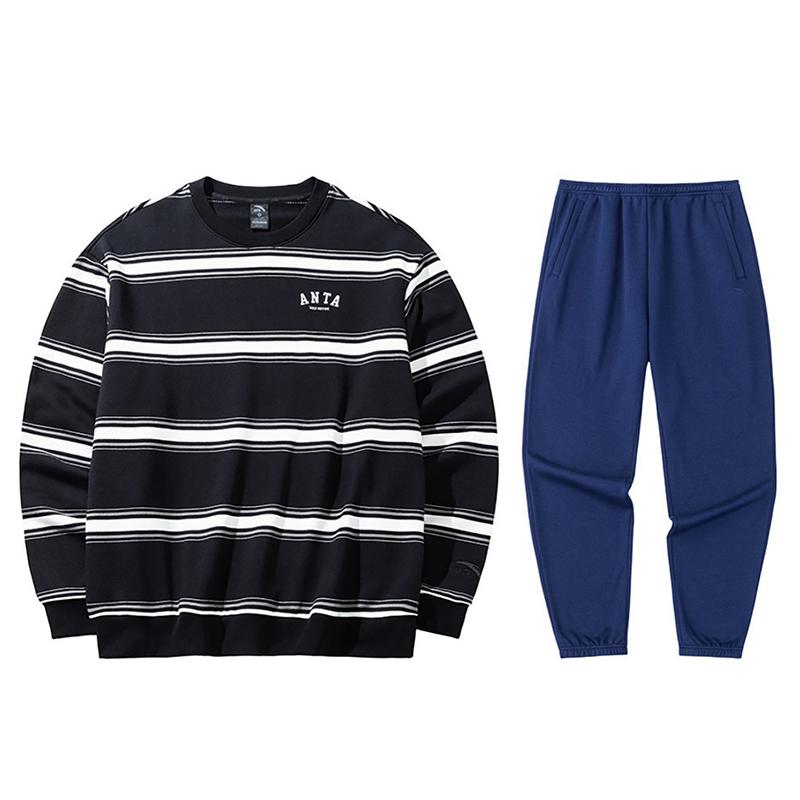 

Anta Striped Loose Warm Crew Neck Sweatshirt Elastic Waist Cuffed Fleece Long Pants Casual Sports Suit Men sweatshirt, pants 952438710-6+952517307N-2 XXXL