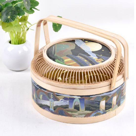 Moon Cake Basket Decorative Large Capacity Hand Made Storage Food Round Colorful