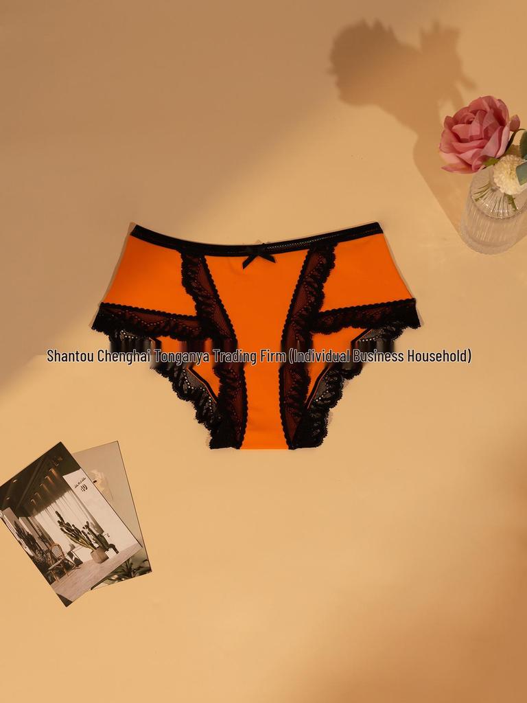 Europeiska och Amerikanska Damers Medelhög Midja Spets Bomulls Trosor - Trendiga, Bekväma, Andningsbara Triangel Briefs