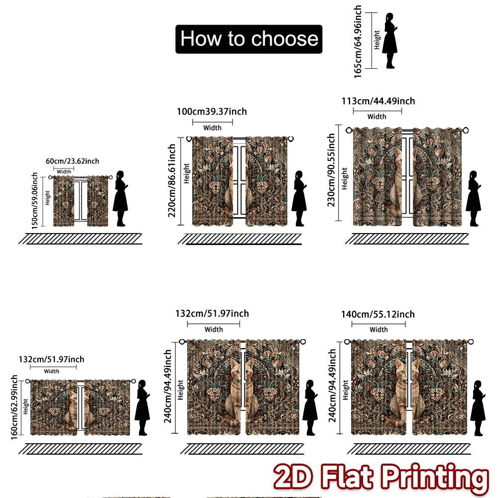 2pcs, 2D FLAT PRINTING Curtains (Without Rod) Mystic Cat Mandala Minimalist Holiday Curtains Versatile Fabric Curtains Art Deco