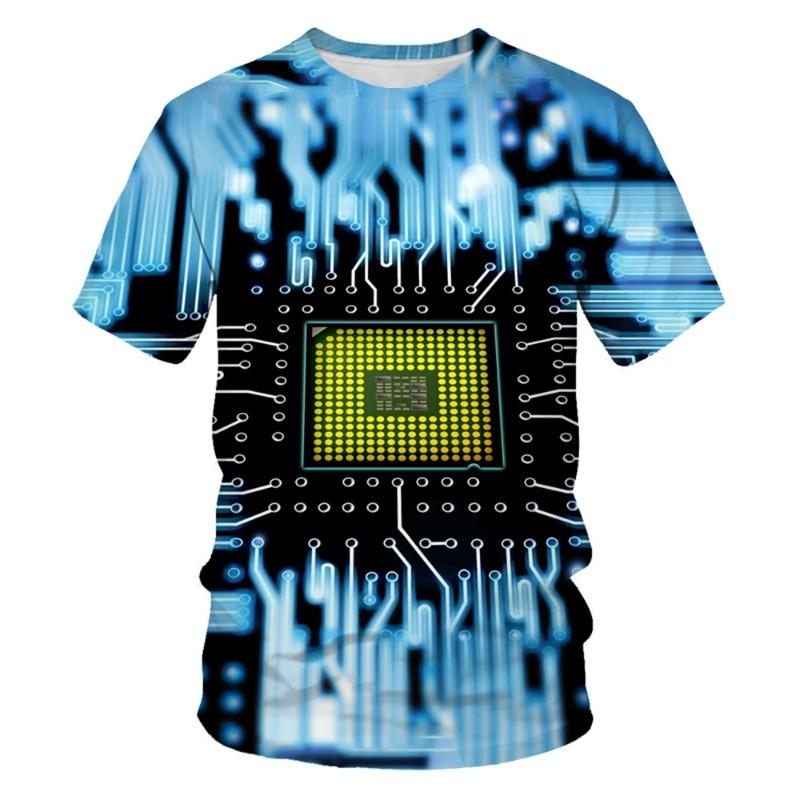Electronic Chip 3D Print Sports Breathable Men T-shirt Street Simple Everyday Fun Casual Fashion Short Sleeve Clothing