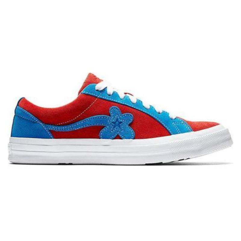 Golf le Fleur* x Converse One Star Ox Floral Trend Rutschfest und Abriebfest Low-Top Board Schuhe Unisex Rot und Blau