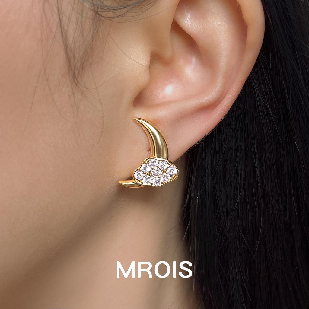 18k Gold-Plated Star, Moon & Cloud Cubic Zirconia Stud Earrings - Elegant High-End Fashion for Women