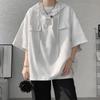 T-shirt con Cappuccio Estiva 2 Colori Uomo Coreana Manica Corta Pullover Streetwear T-shirt Larga Top Coulisse Abbigliamento Uomo