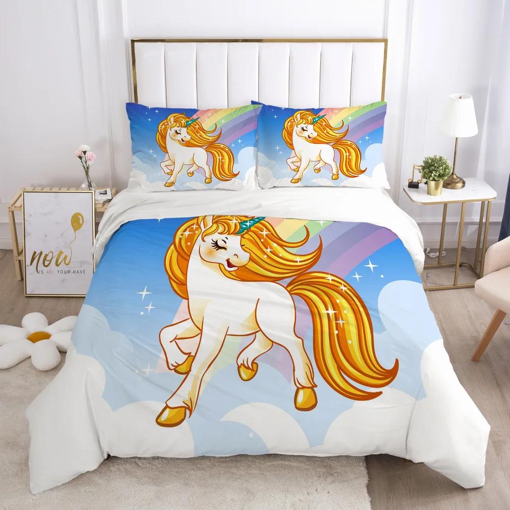 Cartoon Tiere Pferd Bettwäscheset, Kinder Bettbezug Mädchen Bett Geschenk, Niedliche Einhorn Print Bettwäschesets Bettwäsche Heimdekoration