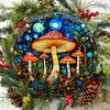 2D Flat 20cm Dreamy starry sky Wooden Wall Hanging Decor - mushroom Universal Holiday Wooden Pendant, Home Decoration, Welcome Sign Party Decor