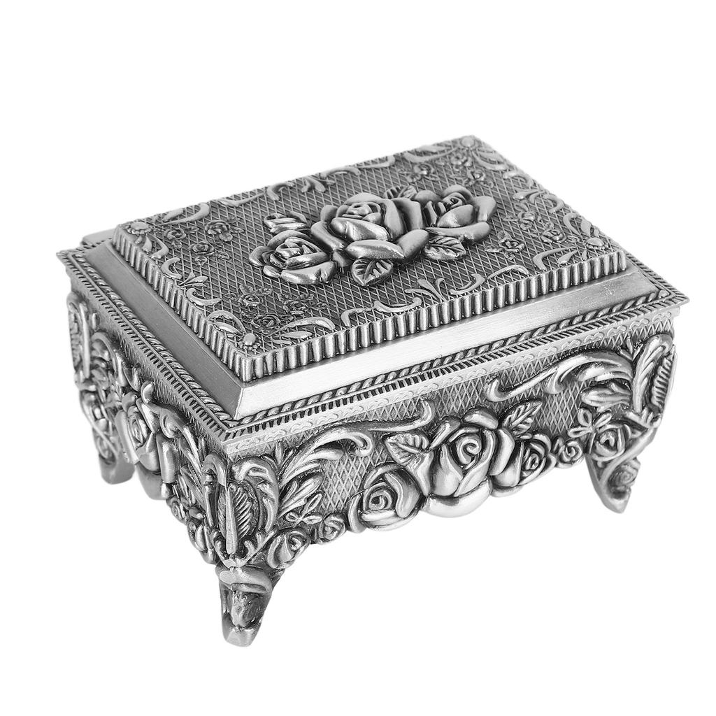 Vintage Jewelry Storage Box Alloy Decorative Large Capacity Jewelry Box for Earrings Rings Ancient